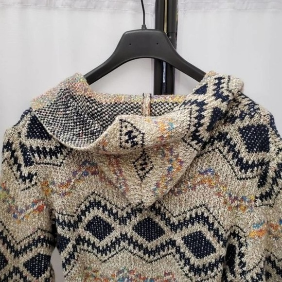 Cozy Boho Belted Hoodie Geometric Open Front Cardigan - Free People Vibes - Picture 9 of 11